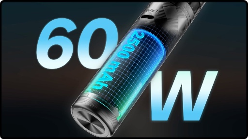 Une batterie de 2500mAh, puissance 60 watts